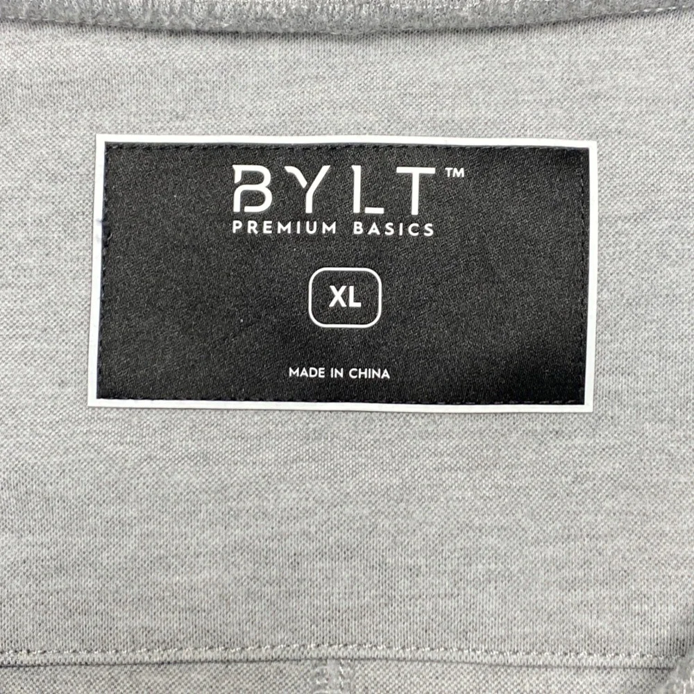 BYLT Premium Basics Mens XL Quarter Zip Snap Pullover Heather Gray Curved Hem